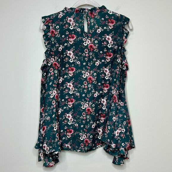 RO & DE Cold Shoulder Floral Print Blouse Size S Bell Sleeves - Picture 7 of 10